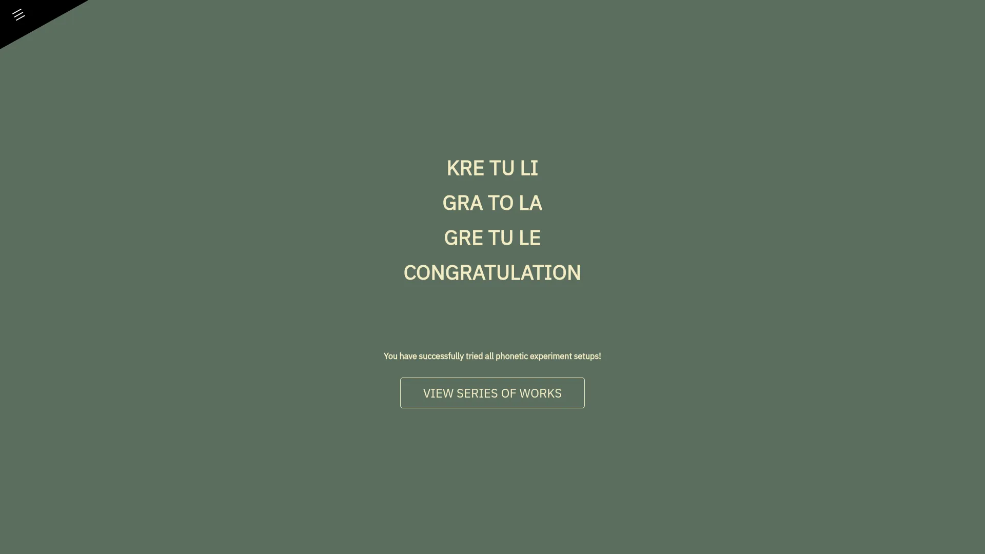 The end of the quiz: the congratulation and the way through to the series of works.